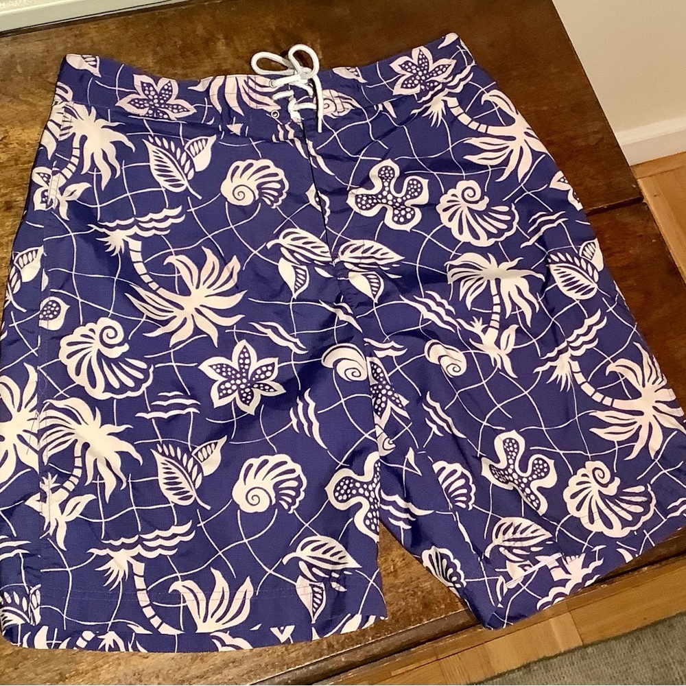 Polo Ralph Lauren Navy and Cream Floral Swim Board Shorts Sz Large